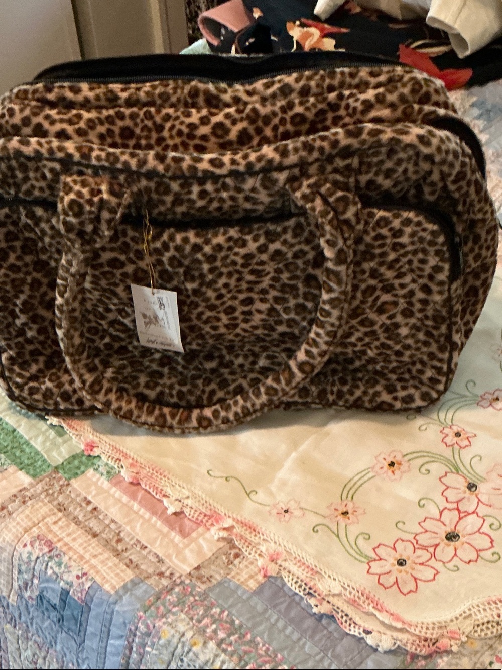 Vintage new Lord& TAYLOR Leopard Print Plush Weekend Bag - Brown